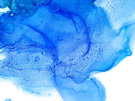 Watercolor Blue Splashes. Alcohol Ink Painting Texture. Abstract Colorful Watercolor Background....