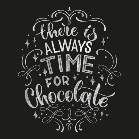 Chocolate hand lettering chalk quote. Christmas winter word composition. Vector design elements for t-shirt, bag, poster, card, sticker and menuのイラスト素材