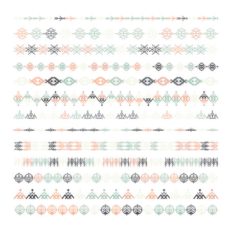 Boho ethnic line ornaments. Tribal geometric design, aztec style, native americans texile. Vector elements for brushes, textures, patterns.のイラスト素材