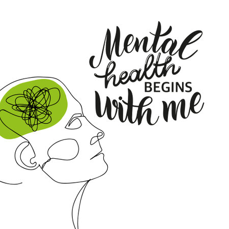 Mental Health Day Quote. Mental health begins with me. Motivational and Inspirational design for print, poster, t-shirt, badges. Vector illustrationのイラスト素材