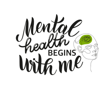 Mental Health Day Quote. Mental health begins with me. Motivational and Inspirational design for print, poster, t-shirt, badges. Vector illustrationのイラスト素材