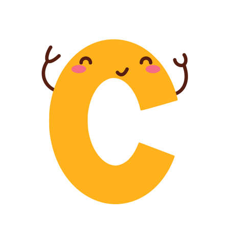 Letter C. Funny character with cute face. Design for kids room, poster, nursery typography.のイラスト素材