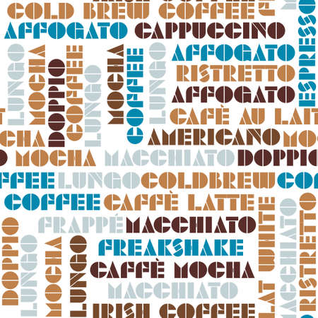 Coffee names seamless pattern. Geometry font. Vector illustrationのイラスト素材