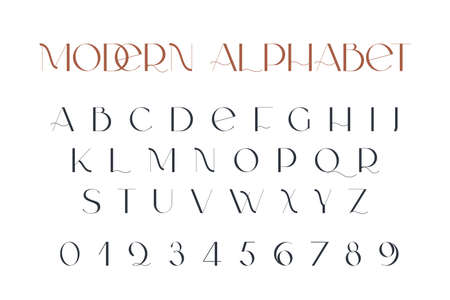 Modern sans serif elegance font. Classic minimal high contrast wedding font. Uppercase only. Vector illustration.のイラスト素材