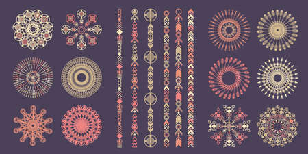 Ethnic hand drawn vector line border set. Boho fashion style pattern. Vector design elements.