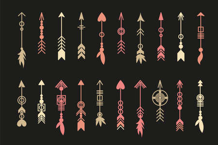 Tribal arrow set. Ethnic vector design collection. Boho elements for tattoo, stickers, t-shirt, bag, clothes.のイラスト素材