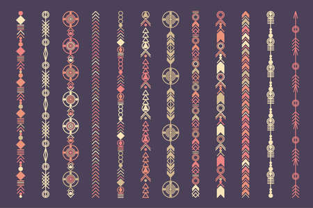 Ethnic hand drawn vector line border set. Boho fashion style pattern. Vector design elements.のイラスト素材