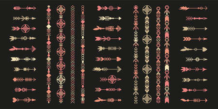 Tribal arrow set. Ethnic vector design collection. Boho elements for tattoo, stickers, t-shirt, bag, clothes.のイラスト素材