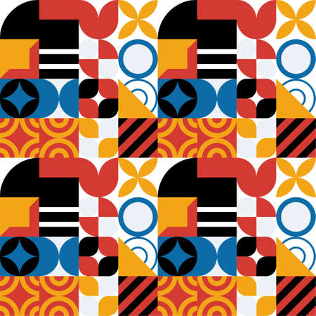 Seamless Bauhaus Abstract vector background. Retro geometric pattern. Simple shapes mosaic.のイラスト素材
