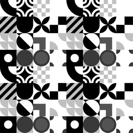 Seamless Bauhaus Abstract vector background. Retro geometric pattern. Simple shapes mosaic.のイラスト素材