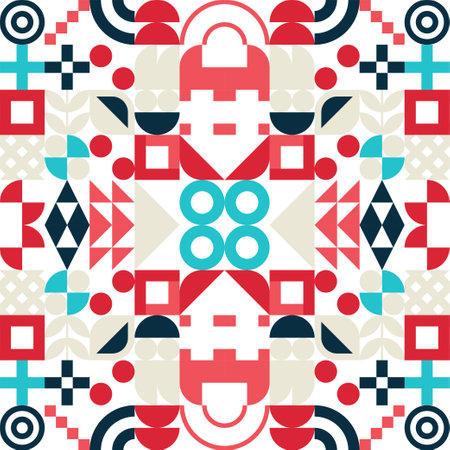 Seamless Bauhaus Abstract vector background. Retro geometric pattern. Simple shapes mosaic.