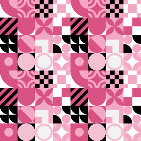Seamless Bauhaus Abstract vector background. Retro geometric pattern. Simple shapes mosaic.のイラスト素材