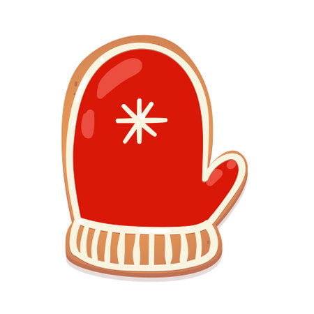 Christmas gingerbread cookie. Biscuit character figure. Mitten. Vector illustration for new year design.のイラスト素材