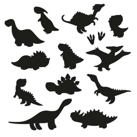 Set of dinosaur silhouette. Cartoon vector monsters. Jurassic dino icons. Elements for card and sticker and t-shirt designのイラスト素材