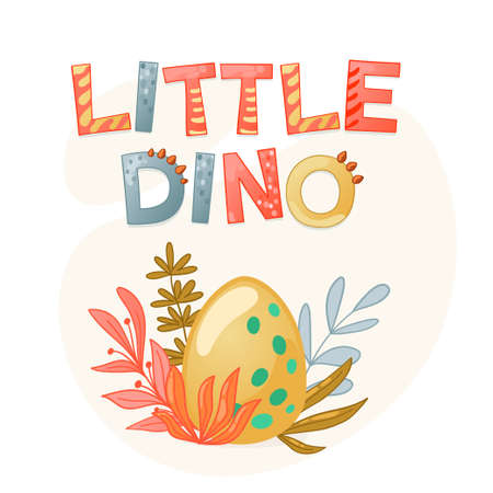Cute cartoon dinosaur dotted egg. Vector illustration with dino for kids t-shirt design.のイラスト素材