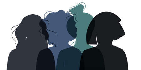Women Silhouette of different cultures and nationalities standing together. The concept of the female empowerment movement and gender equality.のイラスト素材