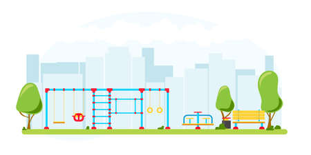 Kids playground. Set of playing equipment elements. City park concept. Vector illustrationのイラスト素材