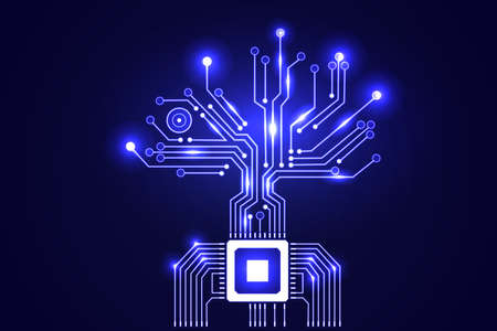 Circuit board electronic tree shape. Electronic vector elements for cyber design.