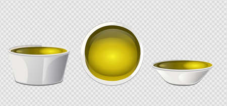 Yellow olive oil in bowl in cartoon style.のイラスト素材