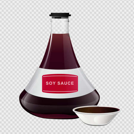 Soy asian sushi sauce in glass bottle. Realistic elements for food icon and designのイラスト素材