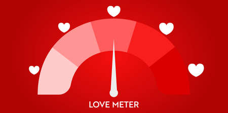 Love level meter indicator. Heart speedometer design. Valentine day card design element.のイラスト素材