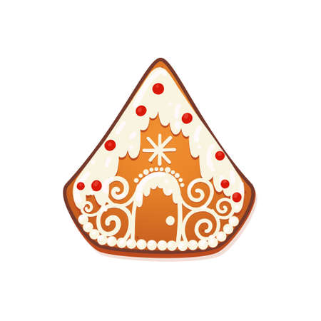 Gingerbread House. Cute Christmas Traditional Cookie with white icing decoration. Vector illustration.のイラスト素材
