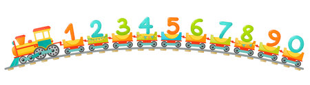 Train kids with numbers in cartoon style. Vector numbers for children math education in school, preschool and kindergarten.のイラスト素材
