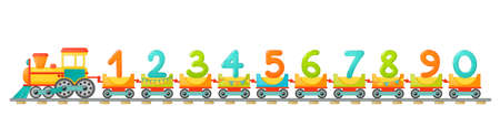Train kids with numbers in cartoon style. Vector numbers for children math education in school, preschool and kindergarten.のイラスト素材
