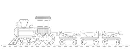 Kids train toy in cartoon style coloring book. Vector illustration isolated on white background.のイラスト素材