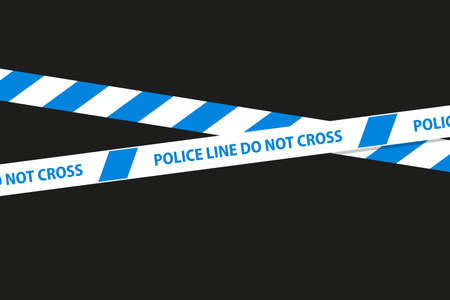 Danger, caution and warning seamless tapes. Blue cross police stripe border. Crime vector illustration.のイラスト素材