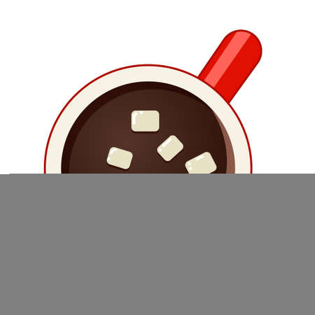 Hot chocolate with marshmallow in red mug top view. Cup with coffee. Vector illustration.のイラスト素材