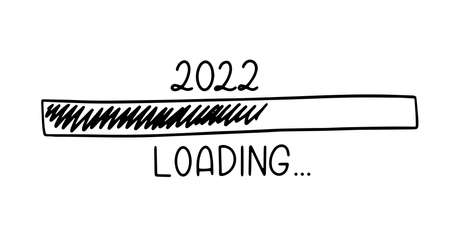 Progress bar in doodle sketch style. 2022 Loading icon image. Hand drawn vector illustration.のイラスト素材