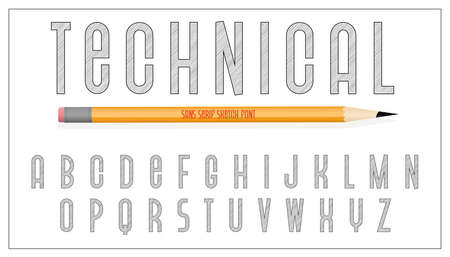 Blueprint architecture font. Capital sans serif letters alphabet. Sketch vector plan design background.のイラスト素材