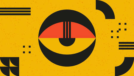 Bauhaus geometric design with eyes elements. Primitive modern shapes and forms. Vector interior...