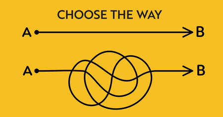 Different hand drawn doodle scribble path lines from A to B. Business solution searching concept. Way to solve problem. Vector design elements for trending infographic.のイラスト素材