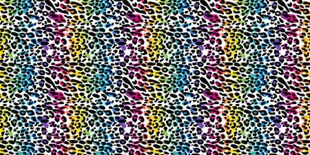 Rainbow leopard seamless pattern. Colorful neon vector background. Gradient wallpaper.のイラスト素材