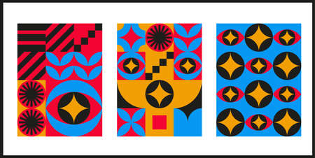 Bauhaus geometric design with eyes elements. Primitive modern shapes and forms. Vector interior...