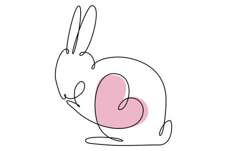 Easter bunny with heart continuous one line drawing. Rabbit simple image. Minimalist vector illustration.のイラスト素材