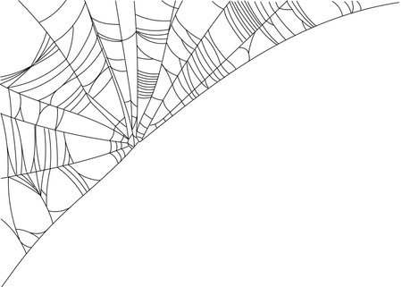 Spider web parts isolated on white background. Scary cobweb outline decor. Vector design elements for Halloween, horror, ghost or monster party, invitation and posters.のイラスト素材