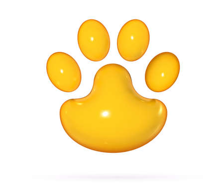 Paw 3d print in cartoon soft pop style. Grooming service visual concept. Realistic render vector elements for pet and veterinaty care design.のイラスト素材