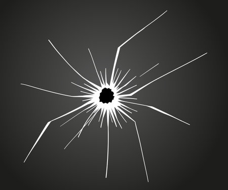 Glass cracks. Broken ice. Bullet marks on transparent surface, electronic display, window. Vector sketch illustration.のイラスト素材