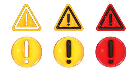 Caution signs 3d set. Hazard warning circle and triangle stickers. Danger, attention and important...