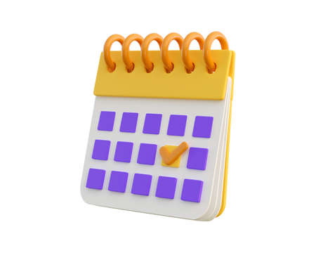 3d calendar with spiral and check mark icon. Concept of planning, management, appointment or...
