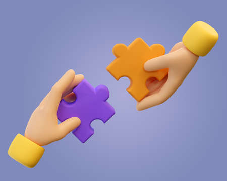 3d human hands with jigsaw puzzle pieces. Concept of business problems, partnership, development,...