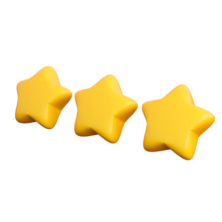 3d three stars icon. Review, feedback, customer rating and satisfaction concept. High quality isolated 3d renderの写真素材