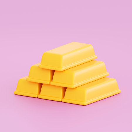 3d gold bar stack in plastic style. Finance, future, banking system, trade and investment, growth concept. Realistic 3d high quality renderの写真素材