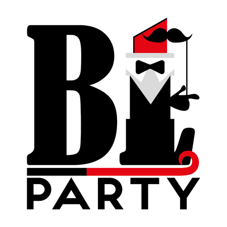 Unisex. Retro black and white party. Masquerade. White background. Vectorのイラスト素材