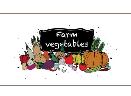 Farm eco-friendly vegetables. Natural products from the farm. Vector. Vintage style.のイラスト素材