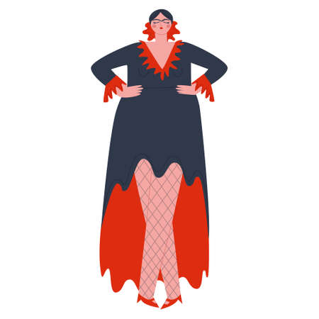 Girl Spanish dancer stands in a pose to start the dance. Flat vector illustration.のイラスト素材