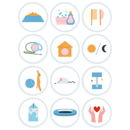 A set of icons pet care. Eating, washing sleeping and loving. Flat vector illustration. Vector illustrationのイラスト素材